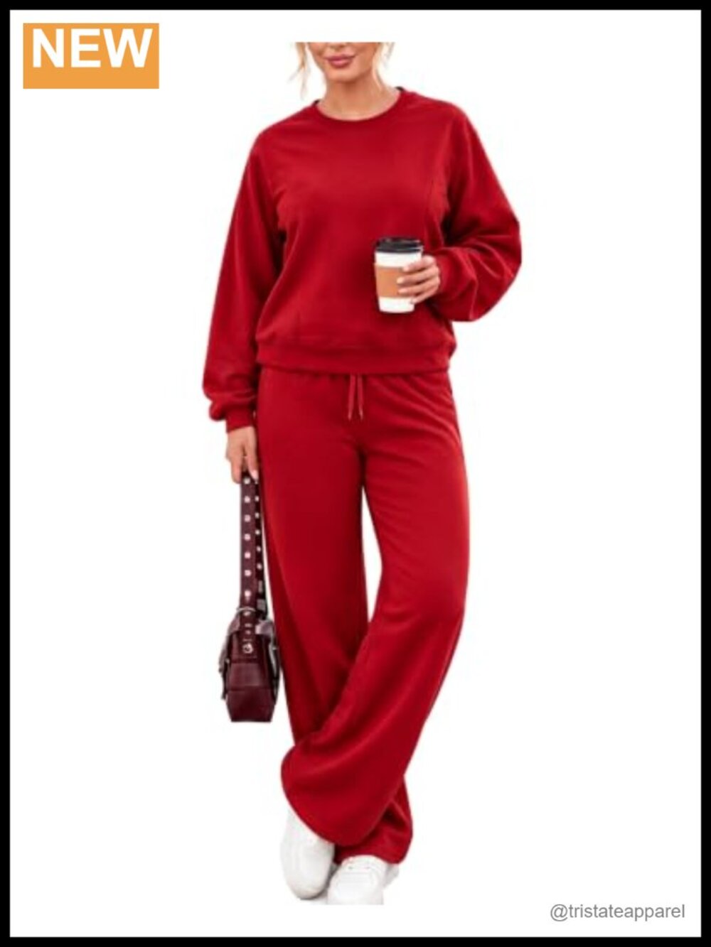 Womens 2 Piece Sweatsuit Set Crewneck Sweatshirt Wide Leg Sweatpants